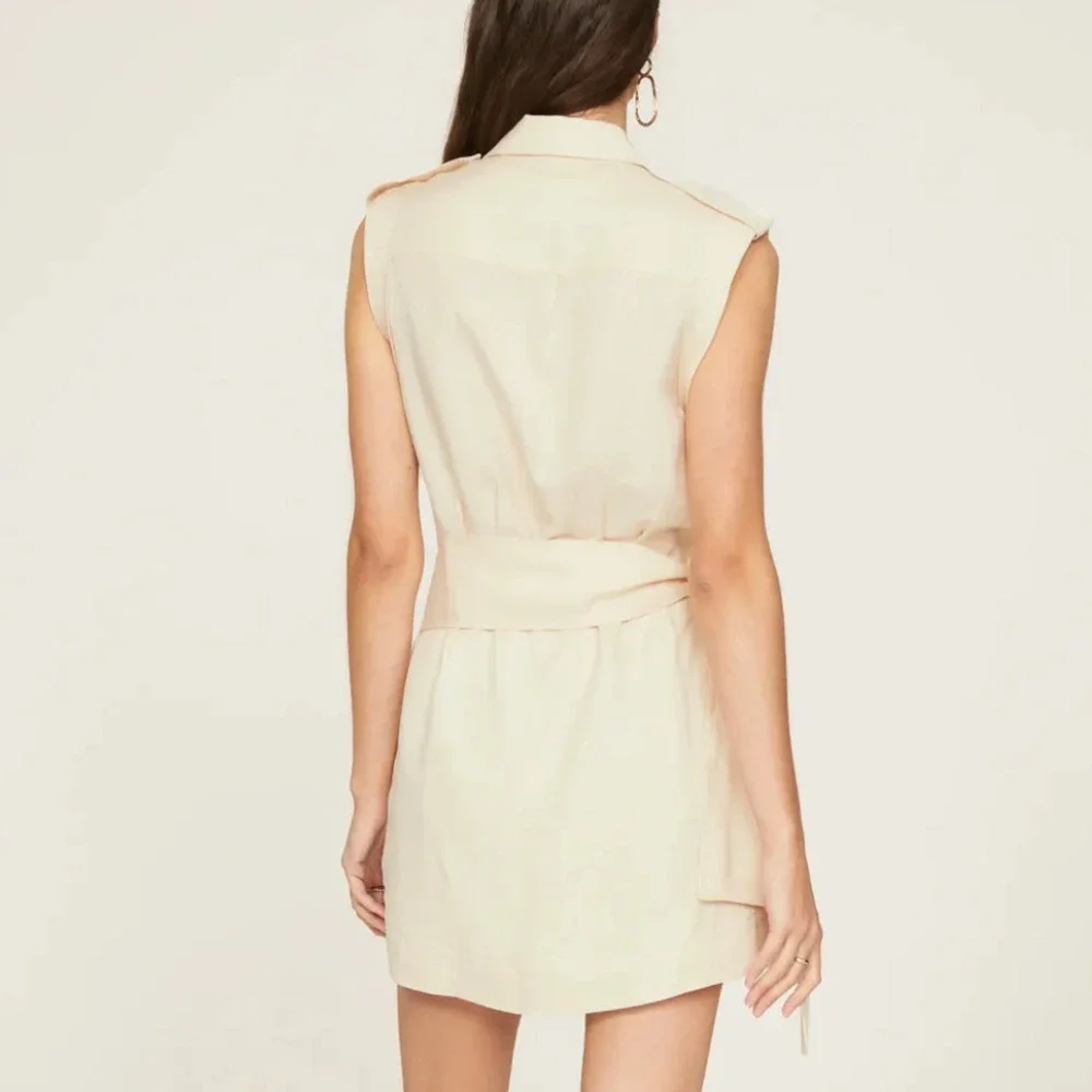 Derek Lam Beige Apron Wrap Mini Dress SIZE 4 Linen Designer Work Safari $365 - Picture 3 of 16